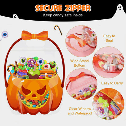 💥 50% Rabatt! 🎃 Halloween-Geschenktüten – 10 Stück, transparentes Kürbis-Design. Mit Reißverschluss & stabilem Henkel. PP-Material. Perfekt für Trick-or-Treat & Party-Goodies 🍬