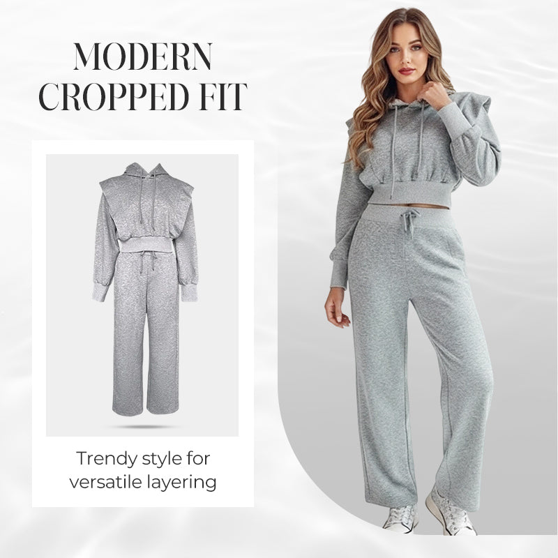 🎉🎉2-teiliges Rippstrick-Langarm-Crop-Top mit Weitbeinhose als abgestimmtes Lounge-Outfit🎈🎈