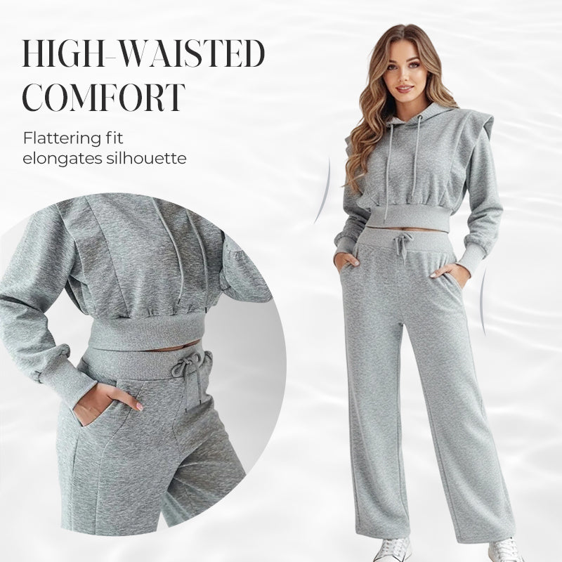 🎉🎉2-teiliges Rippstrick-Langarm-Crop-Top mit Weitbeinhose als abgestimmtes Lounge-Outfit🎈🎈