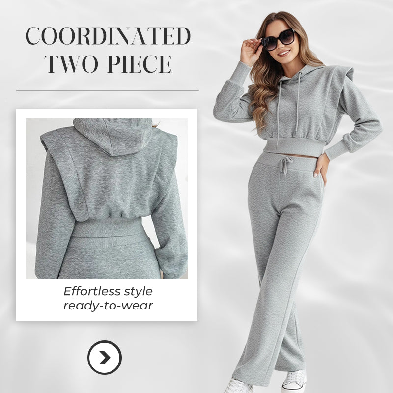 🎉🎉2-teiliges Rippstrick-Langarm-Crop-Top mit Weitbeinhose als abgestimmtes Lounge-Outfit🎈🎈