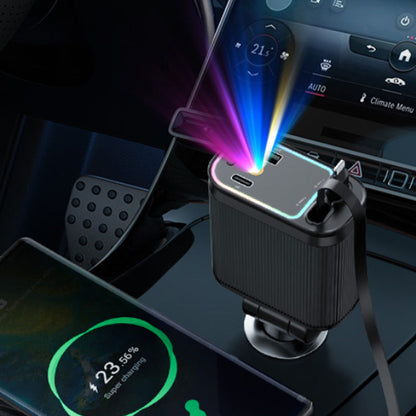 120-W-Autoladegerät mit violettem Stern-Ambientelicht und einziehbarem Kabel