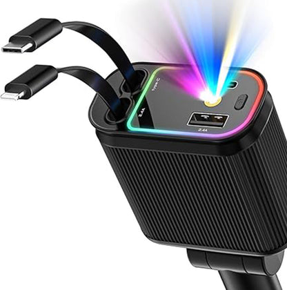 120-W-Autoladegerät mit violettem Stern-Ambientelicht und einziehbarem Kabel