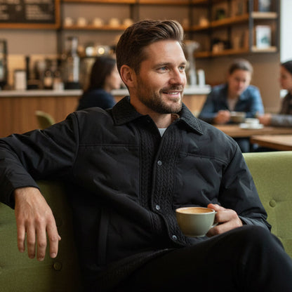 Herren warme gefütterte Jacke im Vintage Stil mit Klappkragen