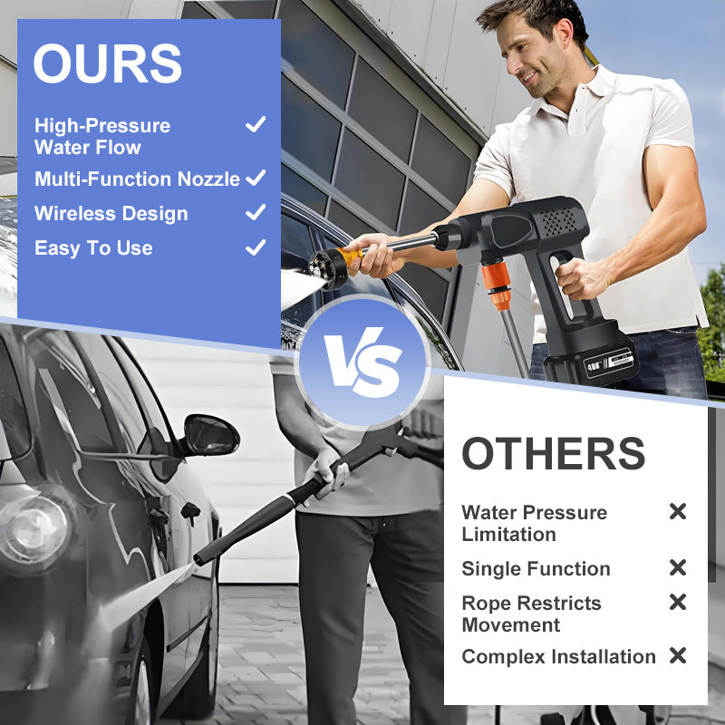 🚗 62% RABATT! 💦 Akku Hochdruckreiniger 200bar – 2X3000mAh, 180° Verstellbare Düse & 5m Schlauch für Auto, Terrasse und Bewässerung 🔋