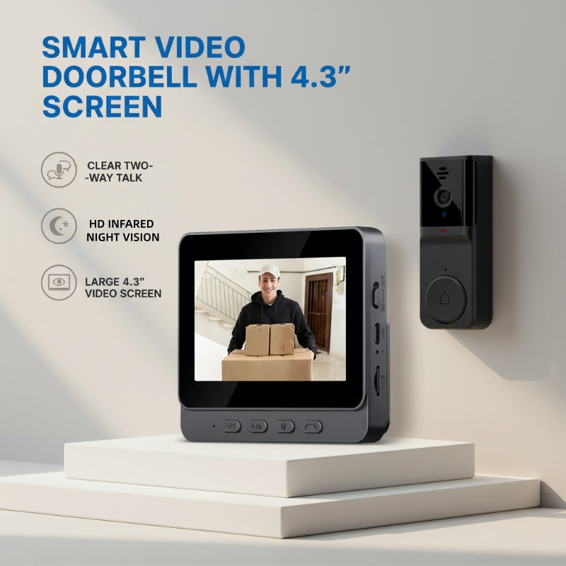 🔔 50% RABATT! 📹 4,3" Smart Video-Türklingel – Kabellos, Gegensprechanlage, Aufzeichnung & Bohrfrei 🏠