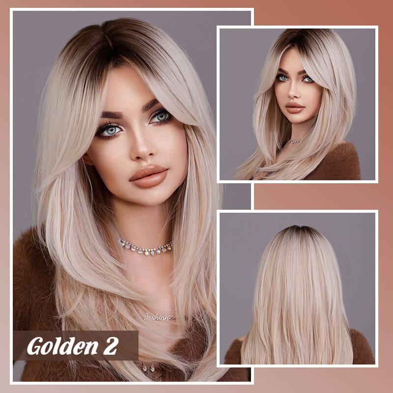 16-Zoll-Ombre-Blond-Spitzenfrontperücken für Frauen, wunderschöne flauschige Perücken mit stumpfem Pony, synthetische Perücken für Partys und den täglichen Gebrauch