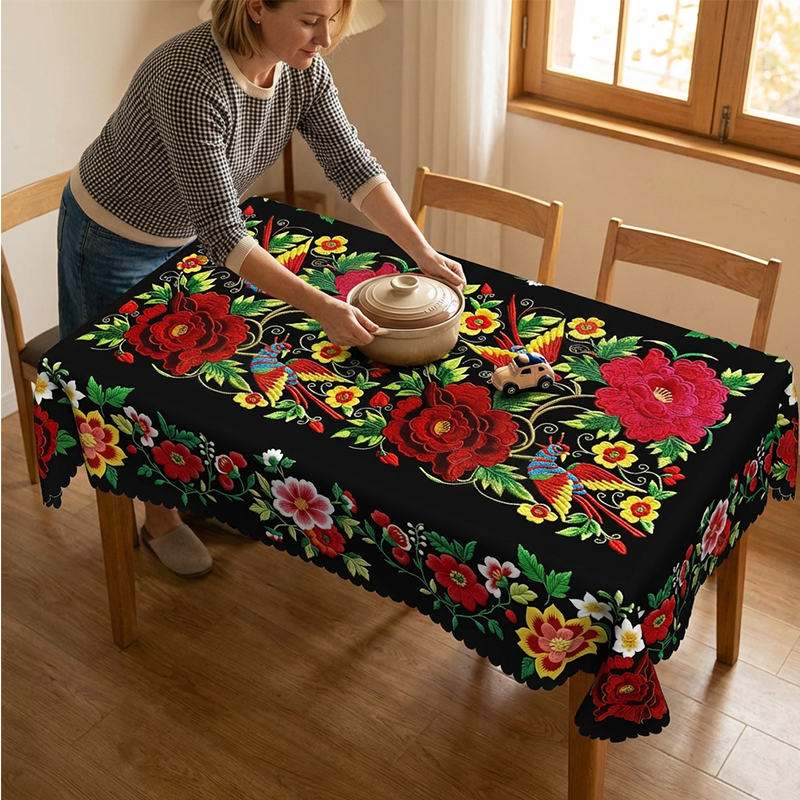 🌺 Mexikanische Tischdecke mit Blumenmuster – Elegant & Fleckenfest für Ihr Esszimmer!