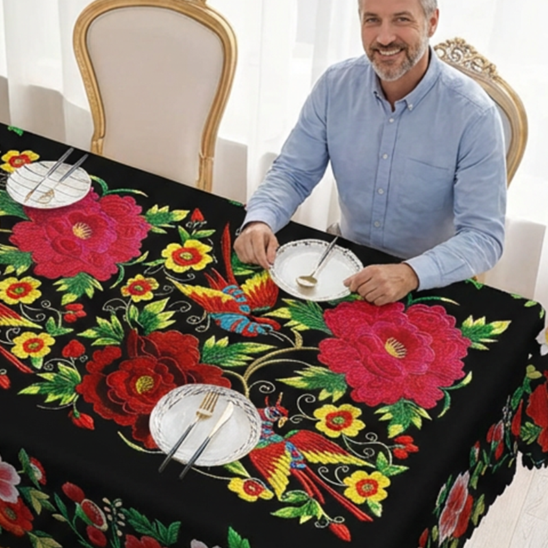 🌺 Mexikanische Tischdecke mit Blumenmuster – Elegant & Fleckenfest für Ihr Esszimmer!