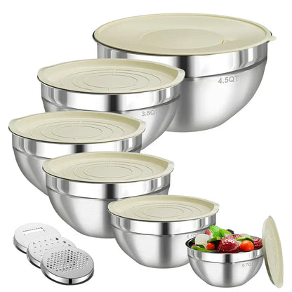 🔪🥣 Edelstahl-Schüsseln Set 6-teilig + 3 Raspelaufsätze 🧀🥕 50% Rabatt Spezialangebot – Vielseitige Küchenhelfer zum Zerkleinern, Mixen & Aufbewahren – Platzsparend & langlebig für den täglichen Gebrauch