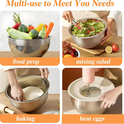 🔪🥣 Edelstahl-Schüsseln Set 6-teilig + 3 Raspelaufsätze 🧀🥕 50% Rabatt Spezialangebot – Vielseitige Küchenhelfer zum Zerkleinern, Mixen & Aufbewahren – Platzsparend & langlebig für den täglichen Gebrauch