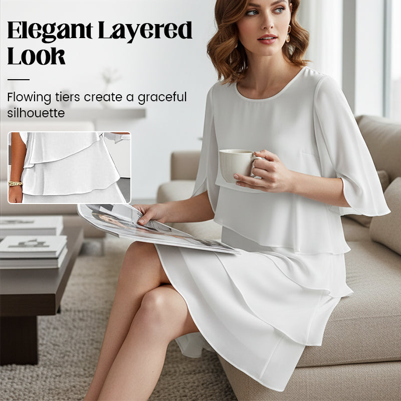 👗 60% RABATT! ✨ Damen Kleid – Rundhals, Kaskaden-Rüschen & Mehrlagig – Elegant, Schmeichelhaft & Perfekt für Sommer & Anlässe 🌸