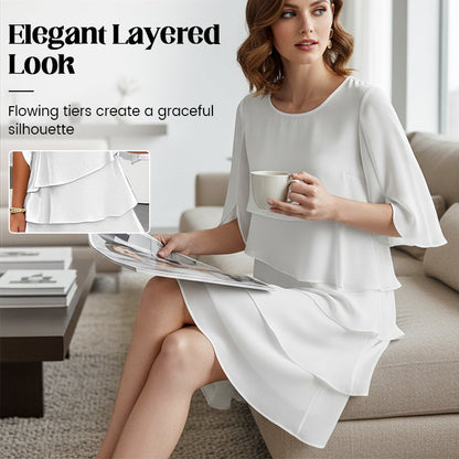 👗 60% RABATT! ✨ Damen Kleid – Rundhals, Kaskaden-Rüschen & Mehrlagig – Elegant, Schmeichelhaft & Perfekt für Sommer & Anlässe 🌸