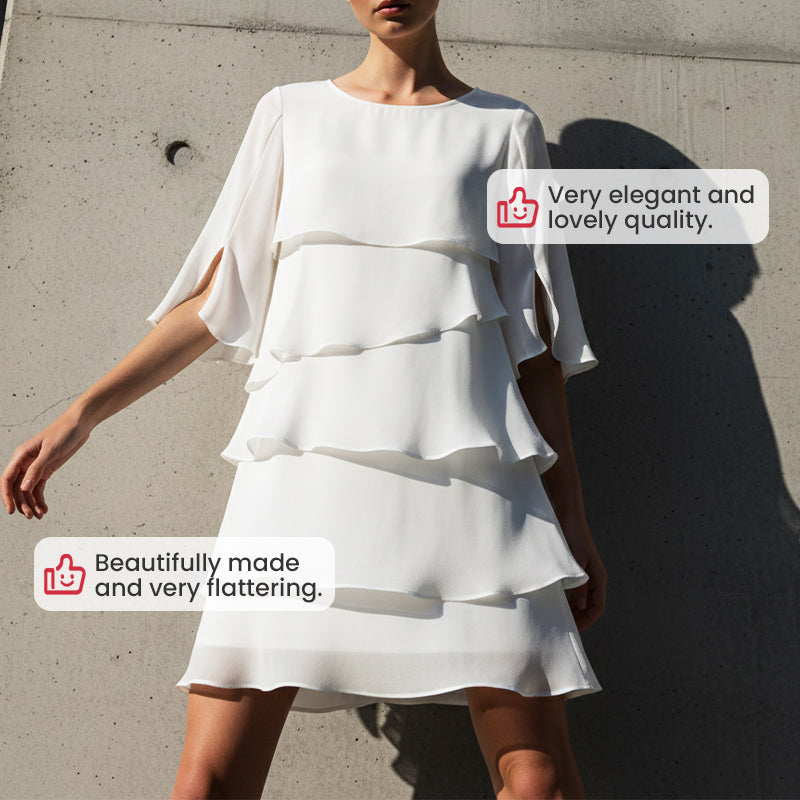 👗 60% RABATT! ✨ Damen Kleid – Rundhals, Kaskaden-Rüschen & Mehrlagig – Elegant, Schmeichelhaft & Perfekt für Sommer & Anlässe 🌸