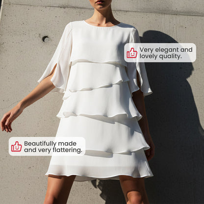👗 60% RABATT! ✨ Damen Kleid – Rundhals, Kaskaden-Rüschen & Mehrlagig – Elegant, Schmeichelhaft & Perfekt für Sommer & Anlässe 🌸