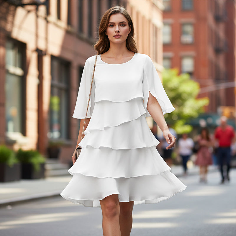 👗 60% RABATT! ✨ Damen Kleid – Rundhals, Kaskaden-Rüschen & Mehrlagig – Elegant, Schmeichelhaft & Perfekt für Sommer & Anlässe 🌸