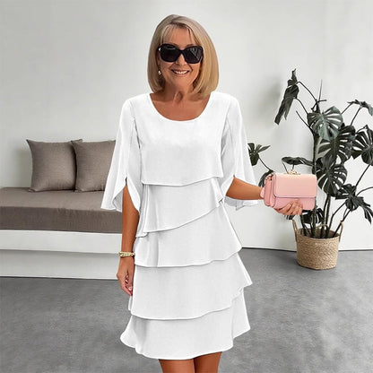 👗 60% RABATT! ✨ Damen Kleid – Rundhals, Kaskaden-Rüschen & Mehrlagig – Elegant, Schmeichelhaft & Perfekt für Sommer & Anlässe 🌸