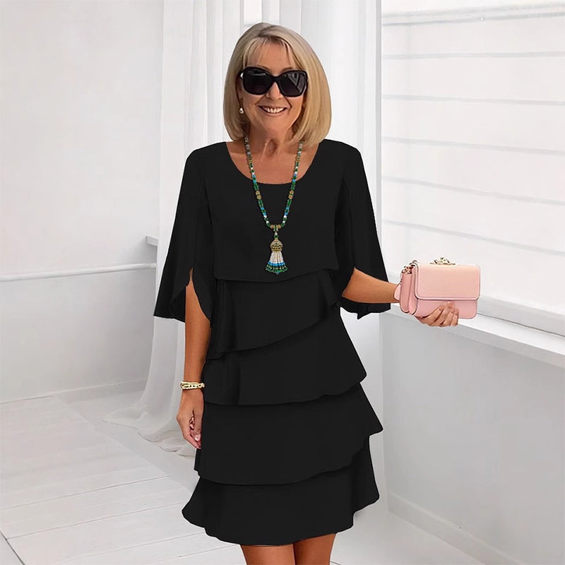 👗 60% RABATT! ✨ Damen Kleid – Rundhals, Kaskaden-Rüschen & Mehrlagig – Elegant, Schmeichelhaft & Perfekt für Sommer & Anlässe 🌸