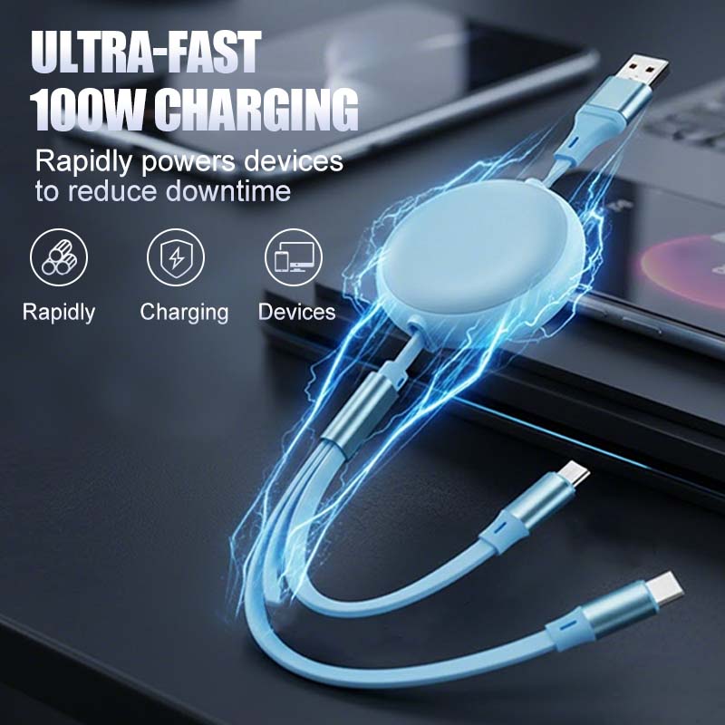 3-in-1 100 W einziehbares Multi-Ladekabel