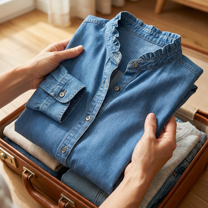 Damen Freizeithemd mit Rüschen V-Ausschnitt – feminin, luftig & vielseitig für jeden Tag im Büro oder in der Freizeit