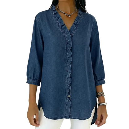 🌞Frühlingserwachen: 50% Rabatt!👕 Damen Freizeitbluse mit Rüschen-V-Ausschnitt & High-Low-Saum: Weich, atmungsaktiv & vielseitig für jeden Anlass