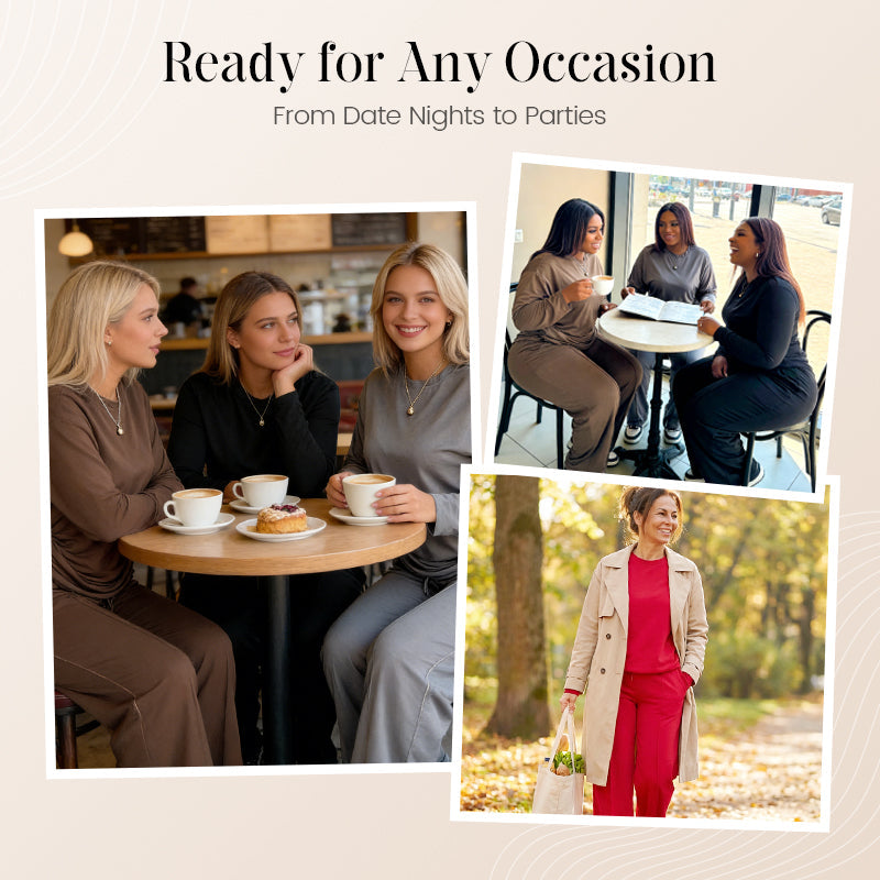 2-teiliges Set aus langärmeligem Oberteil und weit geschnittener Hose für Dame