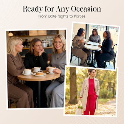 2-teiliges Set aus langärmeligem Oberteil und weit geschnittener Hose für Dame