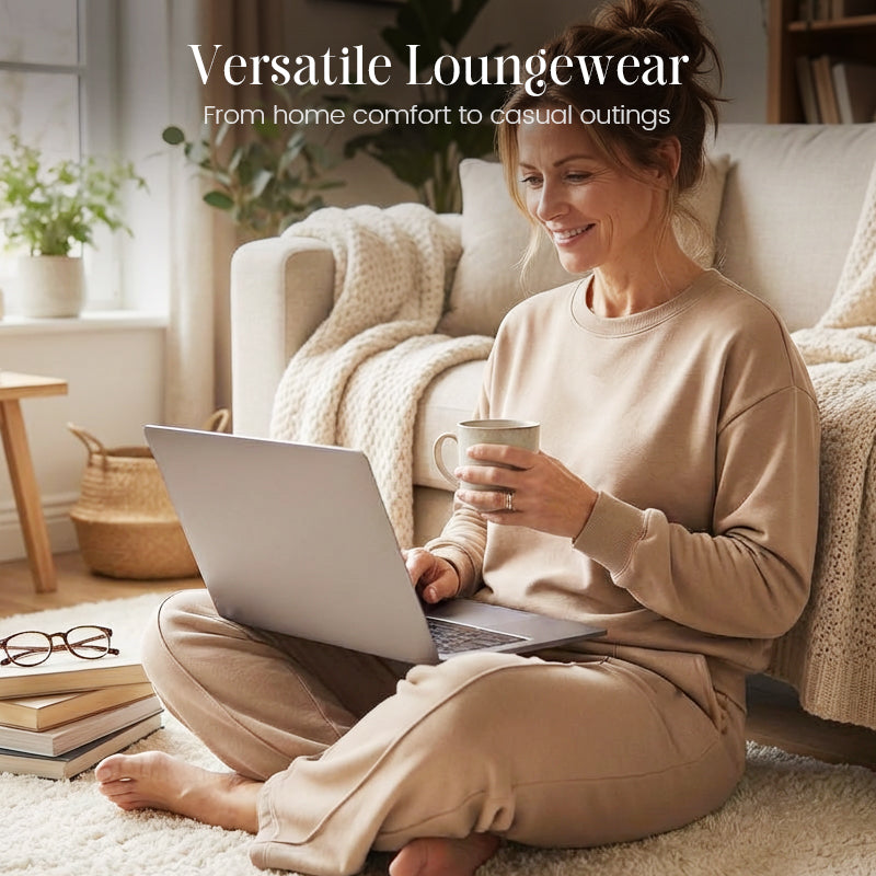 2-teiliges Set aus langärmeligem Oberteil und weit geschnittener Hose für Dame