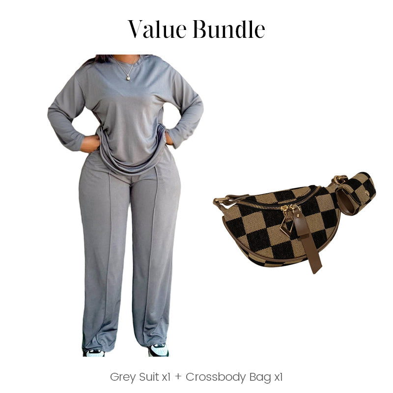 2-teiliges Set aus langärmeligem Oberteil und weit geschnittener Hose für Dame