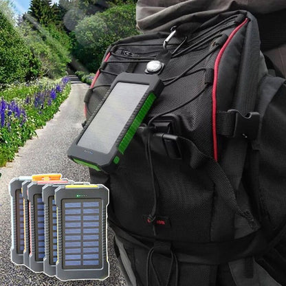 Sudrov 10000 mAh Solar-Ladegerät Powerbank Kabelloses Ladegerät Mit 4 integrierten Kabeln 7 Ausgänge 15 Watt Schnellladefunktion Powerbank für alle Mobilgeräte 3 Eingänge Tragbares Solar-Ladegerät mit zwei Taschenlampen, Karabinerhaken und Thermomete