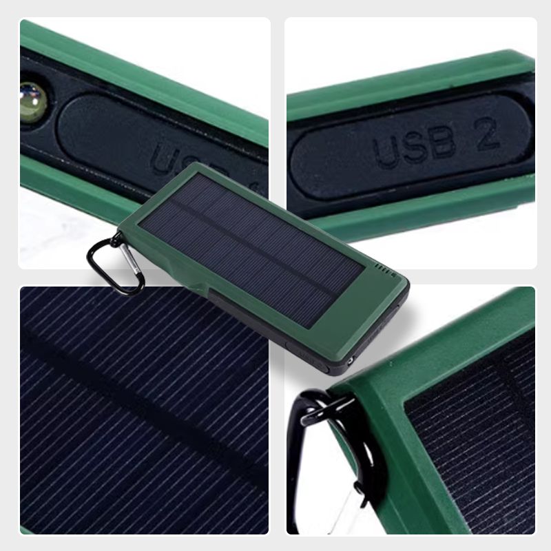 Sudrov 10000 mAh Solar-Ladegerät Powerbank Kabelloses Ladegerät Mit 4 integrierten Kabeln 7 Ausgänge 15 Watt Schnellladefunktion Powerbank für alle Mobilgeräte 3 Eingänge Tragbares Solar-Ladegerät mit zwei Taschenlampen, Karabinerhaken und Thermomete