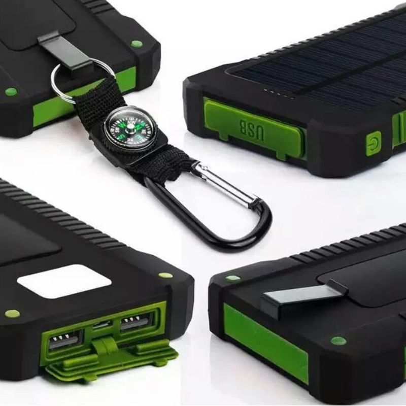 Sudrov 10000 mAh Solar-Ladegerät Powerbank Kabelloses Ladegerät Mit 4 integrierten Kabeln 7 Ausgänge 15 Watt Schnellladefunktion Powerbank für alle Mobilgeräte 3 Eingänge Tragbares Solar-Ladegerät mit zwei Taschenlampen, Karabinerhaken und Thermomete
