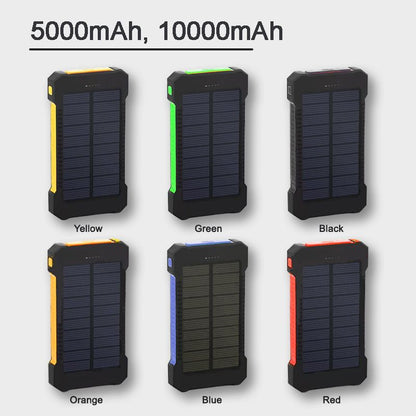 Sudrov 10000 mAh Solar-Ladegerät Powerbank Kabelloses Ladegerät Mit 4 integrierten Kabeln 7 Ausgänge 15 Watt Schnellladefunktion Powerbank für alle Mobilgeräte 3 Eingänge Tragbares Solar-Ladegerät mit zwei Taschenlampen, Karabinerhaken und Thermomete