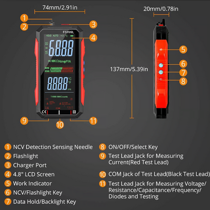 ⏰ Jetzt nur 50 % Rabatt! ⏰ USB-wiederaufladbares Digitalmultimeter – Echter Effektivwert, automatische Bereichswahl und hintergrundbeleuchtetes LCD-Display, CAT III 1000 V 🛡️