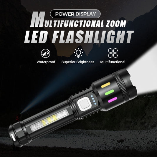 Multifunktionale Zoom-LED-Taschenlampe mit Leistungsanzeige
