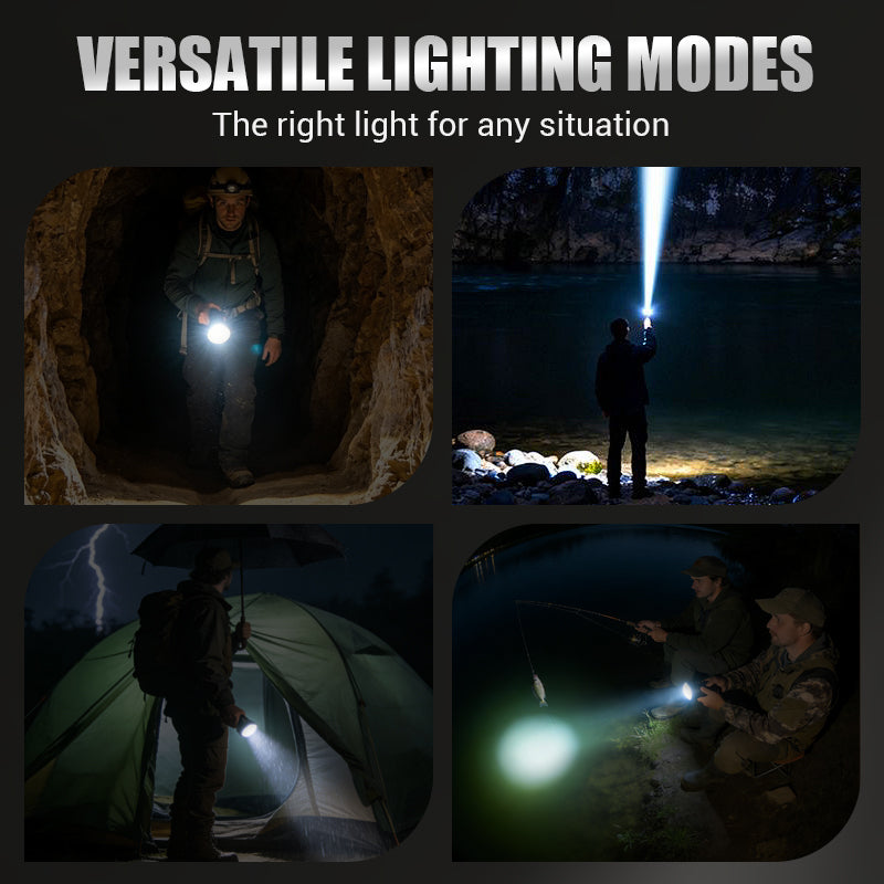 Multifunktionale Zoom-LED-Taschenlampe mit Leistungsanzeige