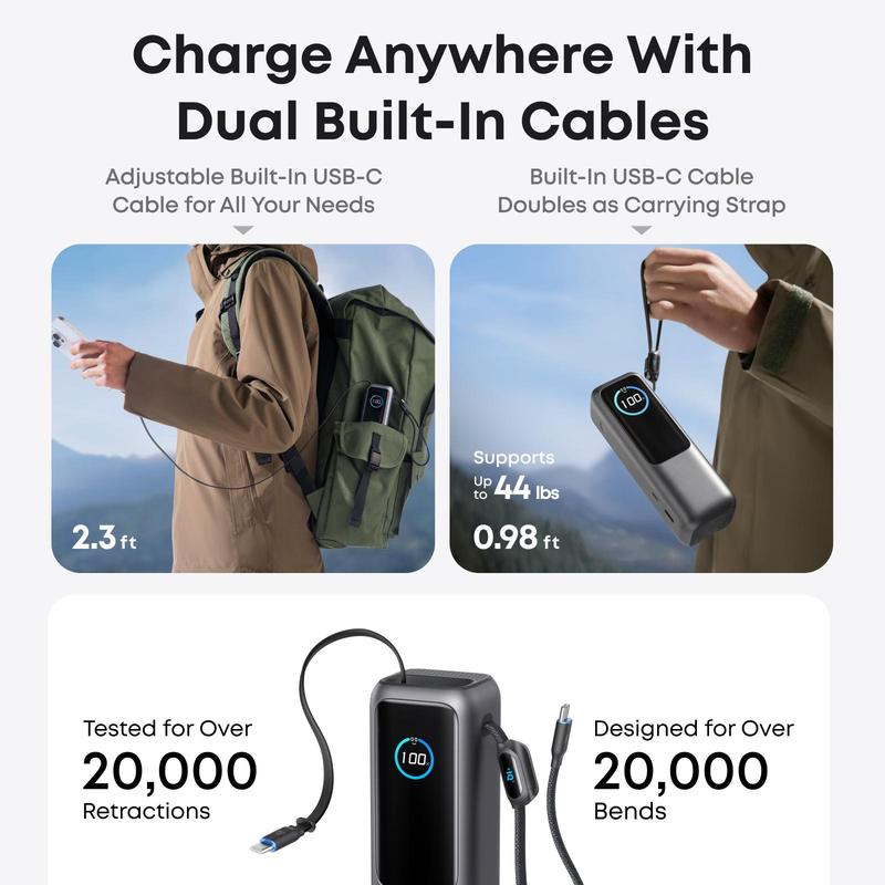 📢📢50 % Rabatt!!+Kostenloser Versand✈️🥳Tragbares Ladegerät mit integriertem Kabel⚡