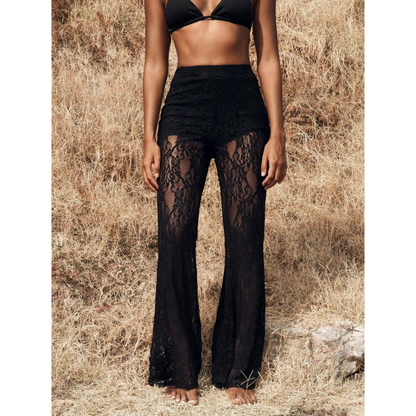 🔈🔈60 % RABATT!👖 Elegante, ausgestellte Spitzenhose mit hohem Bund – Integriertes Shorts-Futter & Boho-Chic für Sommer und Festivals 🌸