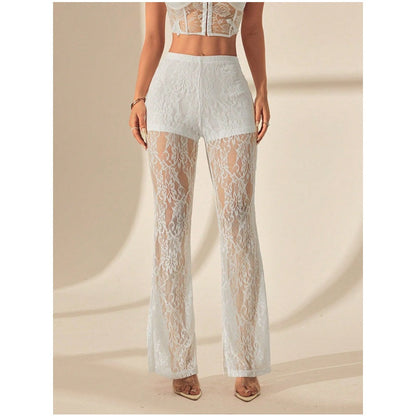 🔈🔈60 % RABATT!👖 Elegante, ausgestellte Spitzenhose mit hohem Bund – Integriertes Shorts-Futter & Boho-Chic für Sommer und Festivals 🌸