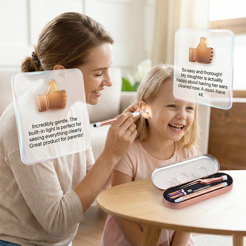 Beleuchtetes Ohrenreiniger- und Pinzetten-Set mit Lupe
