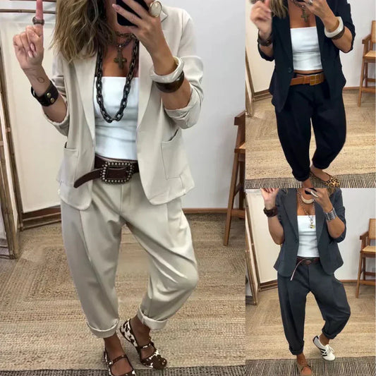 Damen Business-Anzug – Blazer mit Kragen & Hose, Bügelfrei & Klassischer Look 👖