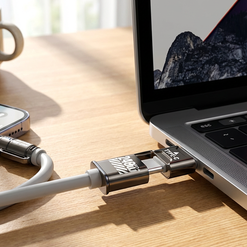 🔥 4-in-1 Schnellladekabel 240W – USB-C & USB-A, E-Marker Chip, Silikonkabel für Laptop, Handy & Tablet