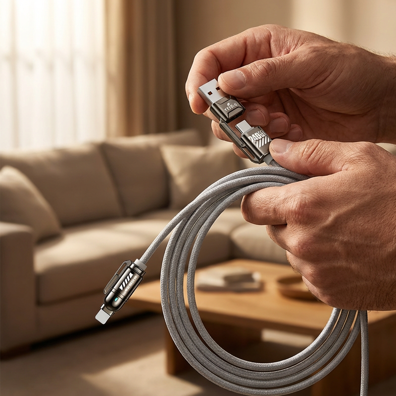 🔥 4-in-1 Schnellladekabel 240W – USB-C & USB-A, E-Marker Chip, Silikonkabel für Laptop, Handy & Tablet