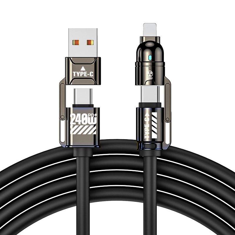 🔥 4-in-1 Schnellladekabel 240W – USB-C & USB-A, E-Marker Chip, Silikonkabel für Laptop, Handy & Tablet