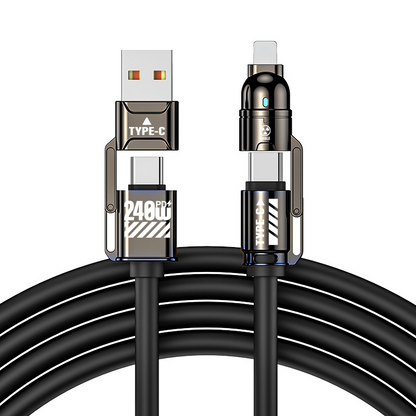 🔥 4-in-1 Schnellladekabel 240W – USB-C & USB-A, E-Marker Chip, Silikonkabel für Laptop, Handy & Tablet