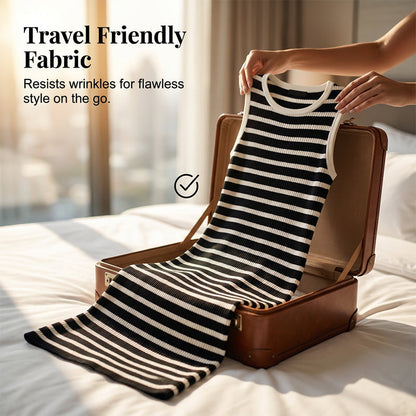 Ärmelloses, gestreiftes Rippstrickkleid