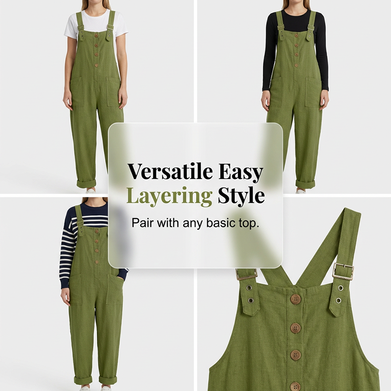👖JETZT 50 % RABATT! 🌿 Lässige Damen-Latzhose mit Knopfleiste – Verstellbare Träger, atmungsaktives Material & bequeme Passform ✨