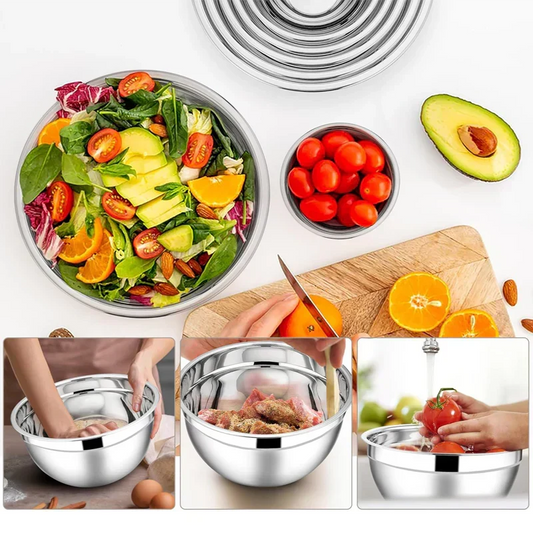 🔪🥣 Edelstahl-Schüsseln Set 6-teilig + 3 Raspelaufsätze 🧀🥕 50% Rabatt Spezialangebot – Vielseitige Küchenhelfer zum Zerkleinern, Mixen & Aufbewahren – Platzsparend & langlebig für den täglichen Gebrauch