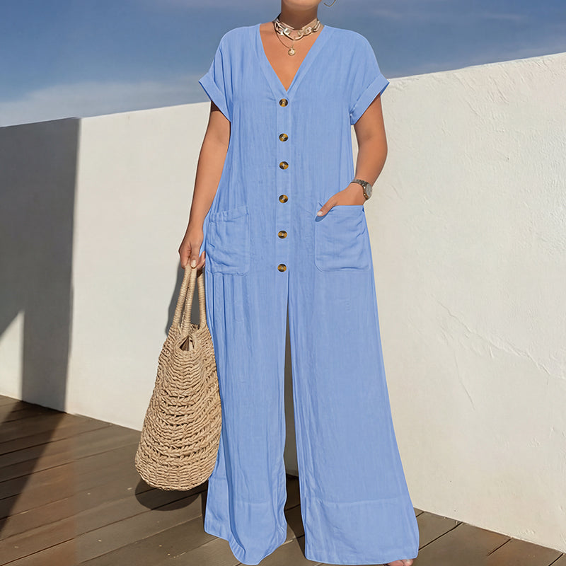 Lässiger Sommer-Jumpsuit mit Knopfleiste für Damen