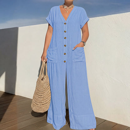 Lässiger Sommer-Jumpsuit mit Knopfleiste für Damen