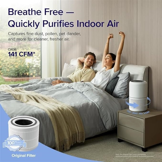 🔥 Luftreiniger Allergiker mit Aromatherapie, HEPA Luftfilter gegen Schimmel, Staub und Tierhaare bis zu 0,3 µm für Schlafzimmer, 7 Watt Energiesparend, 3 Geschwindigkeiten